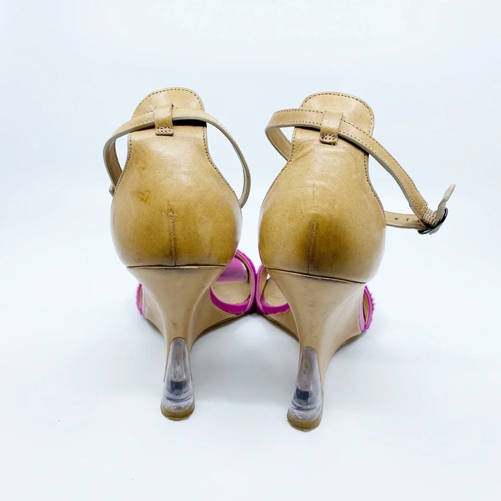 sigerson morrison • pink fuchsia haircalf tan dali lucite wedge heel sandals 9.5 - Picture 5 of 16